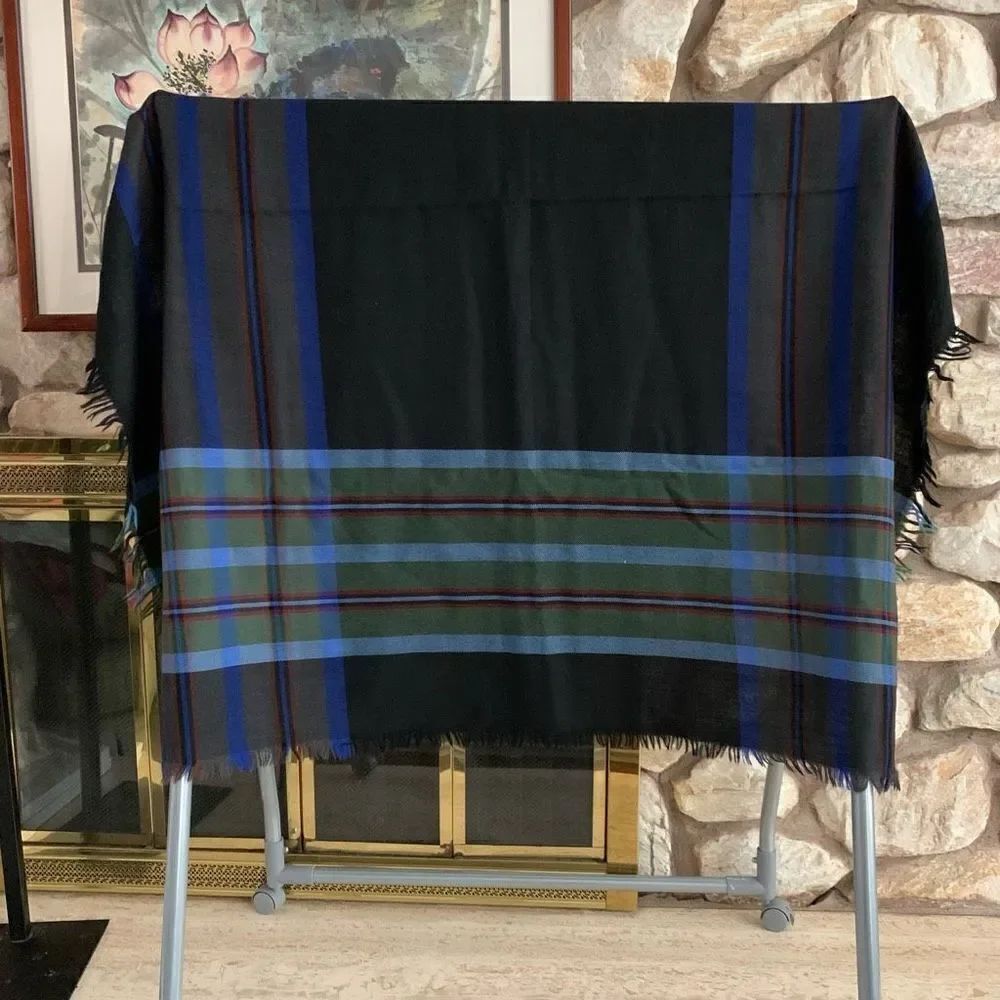 Navy plaid wrap.